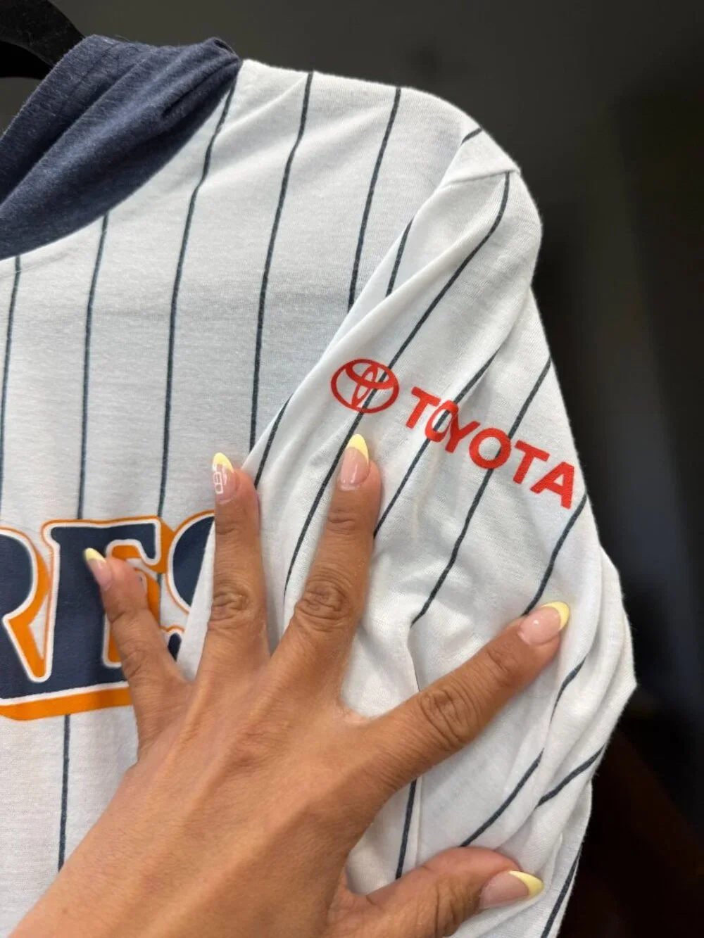 Padres Hooded Long-Sleeve Shirt With Toyota Logo Navy & White Pinstripes Medium - Picture 3 of 5